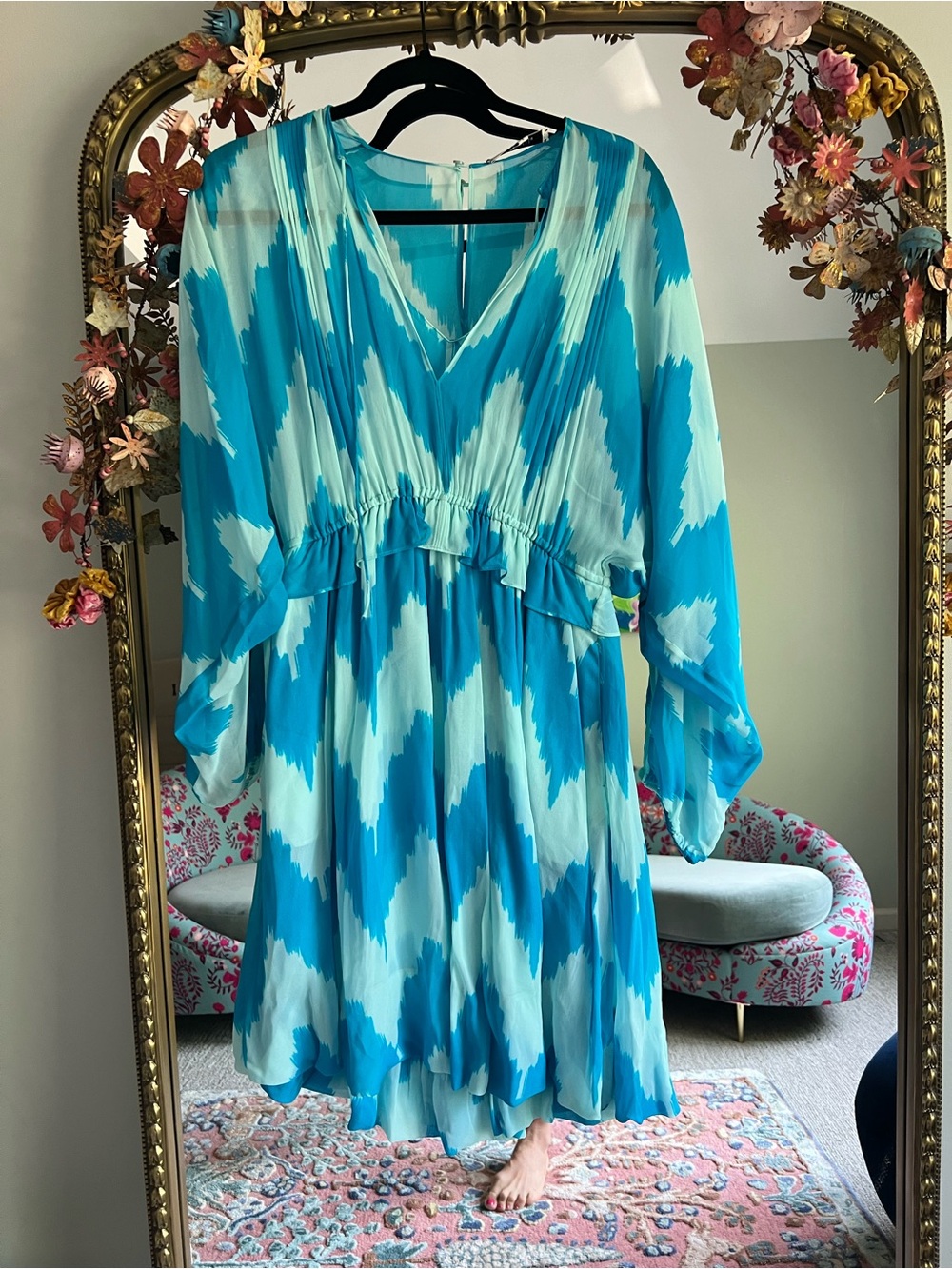 V-Neck Blue Chevron Dress
